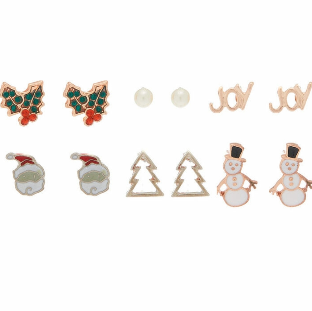 6 pairs Christmas green red holiday stud earrings